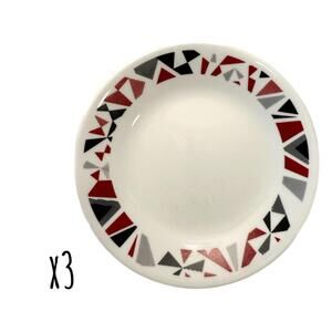 Set of 3 Vintage Corelle Red Mosaic Porcelain 6.75” Bread Plates